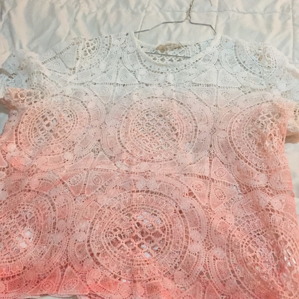 Lace seethrough cotton ombré top